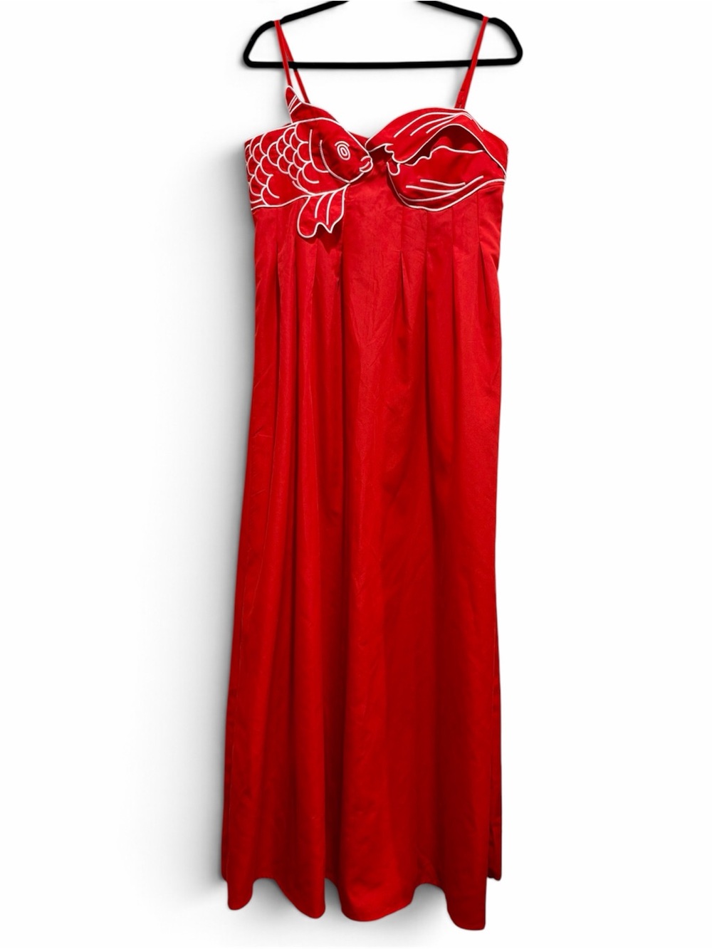 Red Koi Fish 3D Appliqué Statement Maxi Dress M